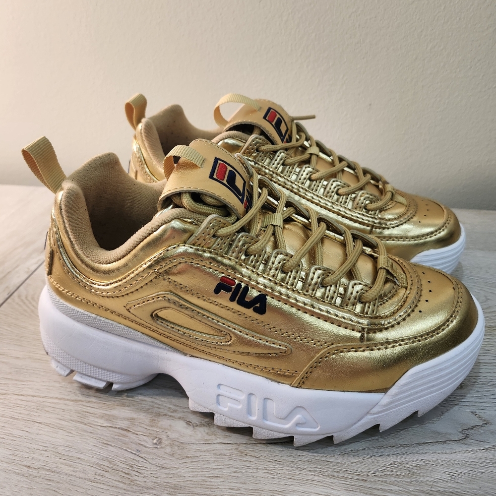 FILA Premium Metallic Gold Disruptor II - Size 7